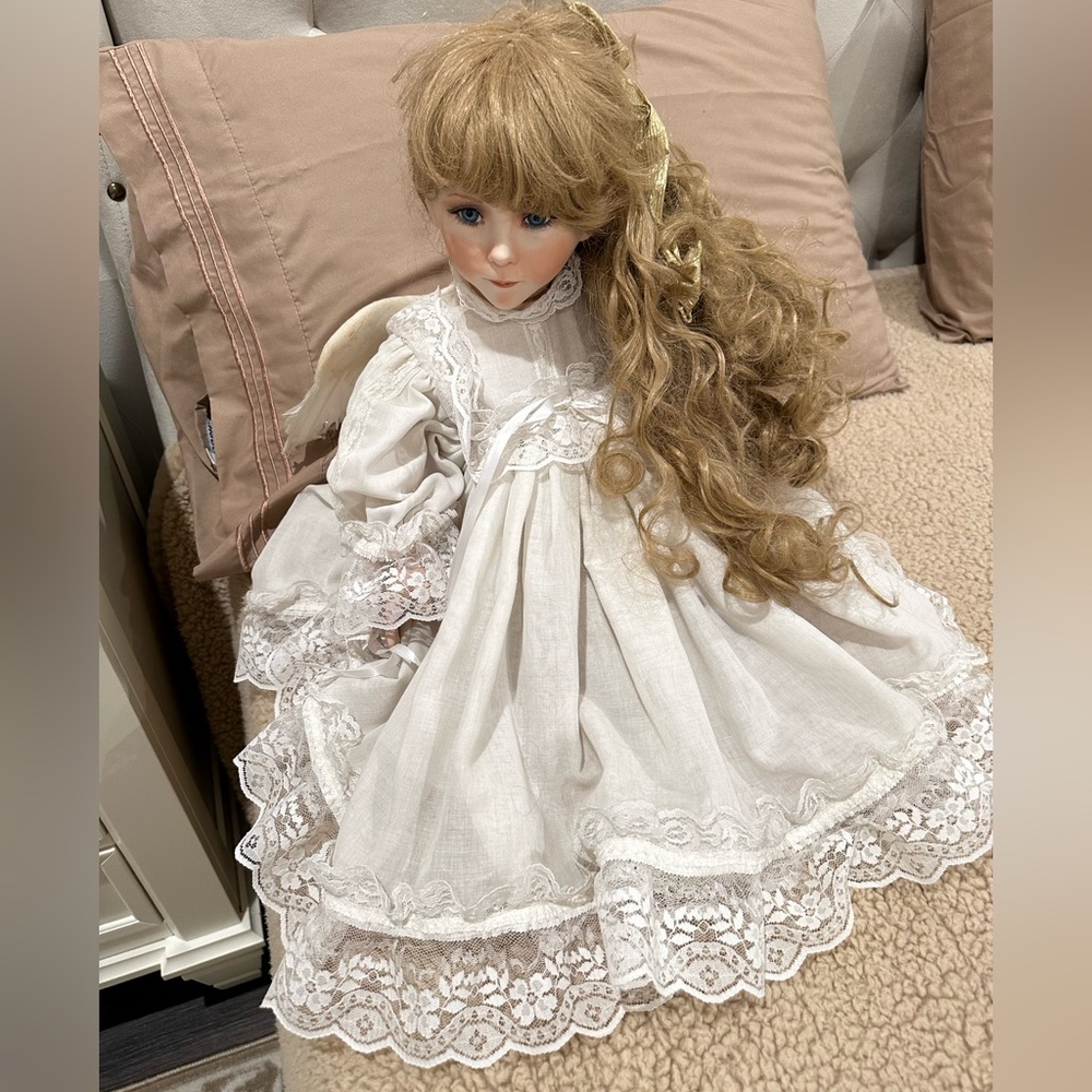 Beautiful 💕 Holiday Christmas Angel Dolll With Long Curly Hair 2 Foot Long